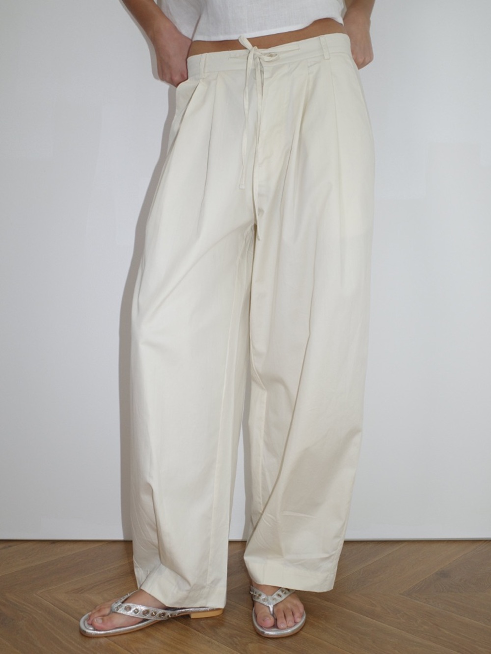 Women’s Wide-Leg Drawstring Pants in Cream